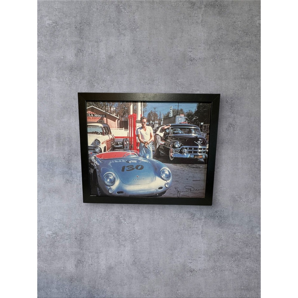James Dean Porsche 550 Spyder Pyramid Textured Wall Art Framed 22x18 Vintage